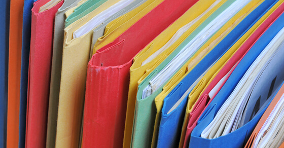 Stack of colorful files